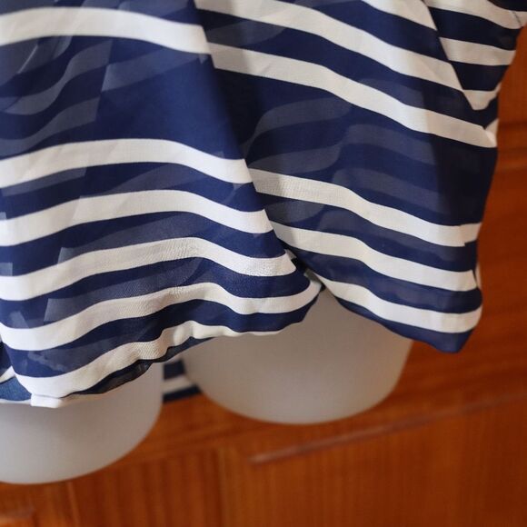Charming Charlie Blue & White Sheer Striped Y2K Draped Top Medium - Picture 5 of 10